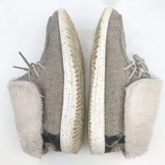 Hey Dude BRITT Tan Tweed Leopard Heel Fur Lined Lace Up Shoes - Picture 4 of 13